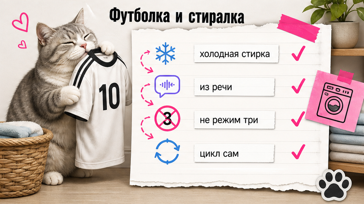 Иллюстрация выбора цикла стирки из речи, не из приложения