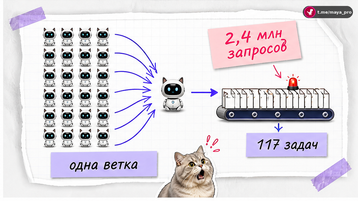 Схема: одинаковые ветки и заливка общей очереди запросами