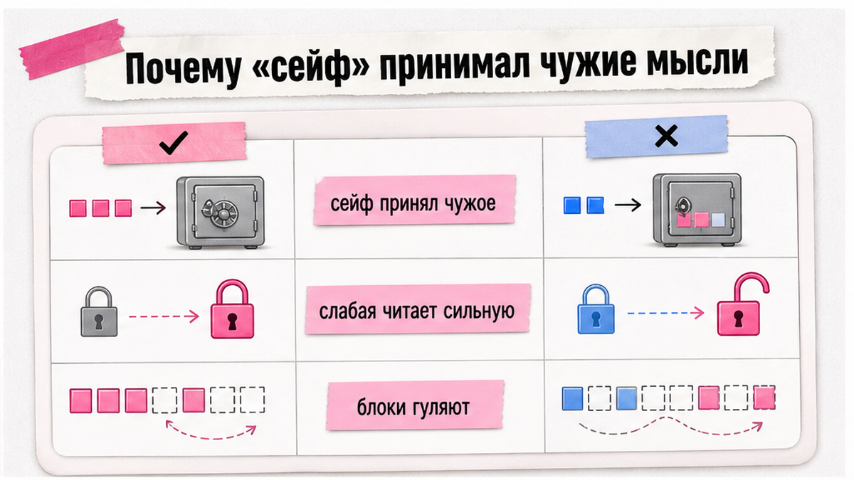 Схема: слабая модель читает мысли сильной из зашифрованного блока