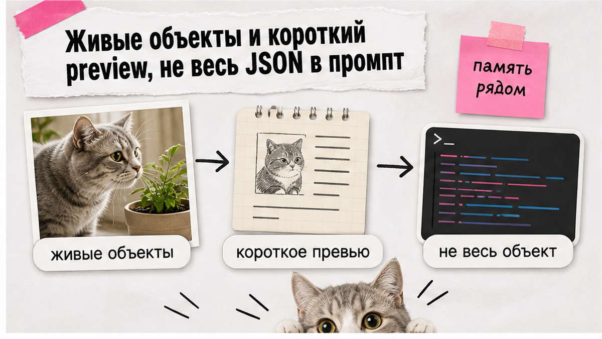 Схема: живые объекты и короткий preview вместо всего JSON