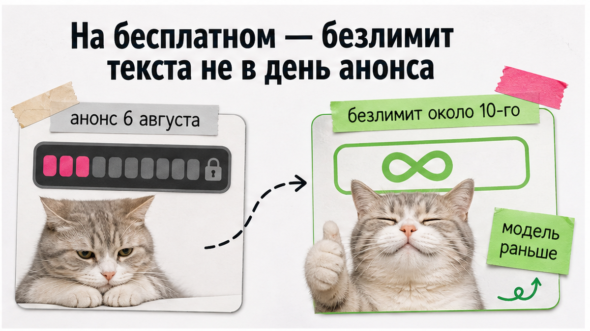 Схема: на бесплатном безлимит текста не в день анонса, а около 10 августа