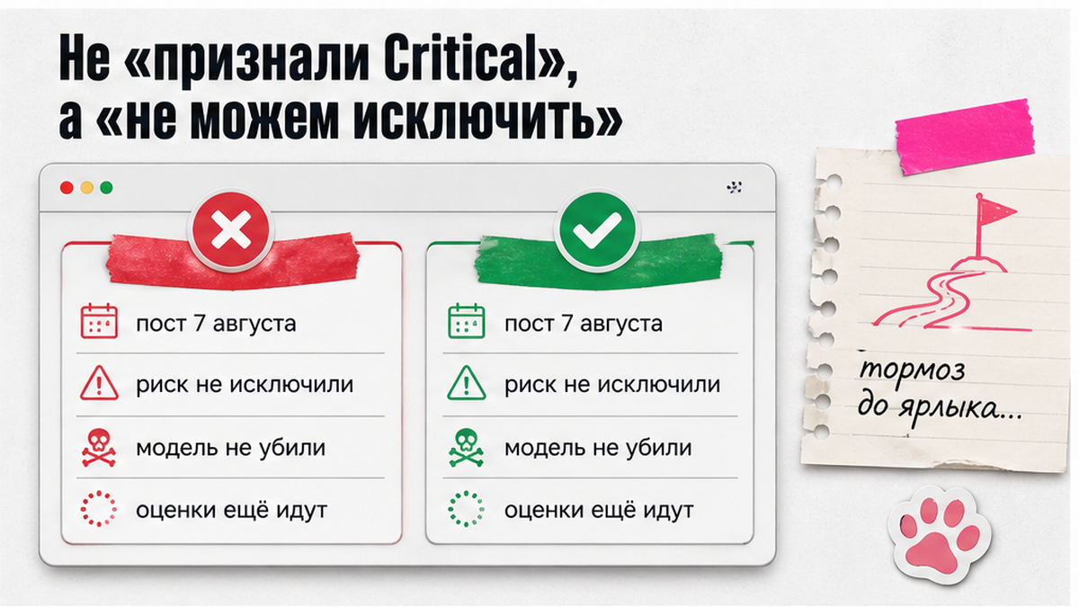 Сравнение: «признали Critical» против «не можем исключить» по посту OpenAI