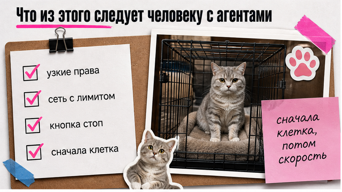 Чеклист гигиены агента: узкие права, лимит сети, кнопка стоп