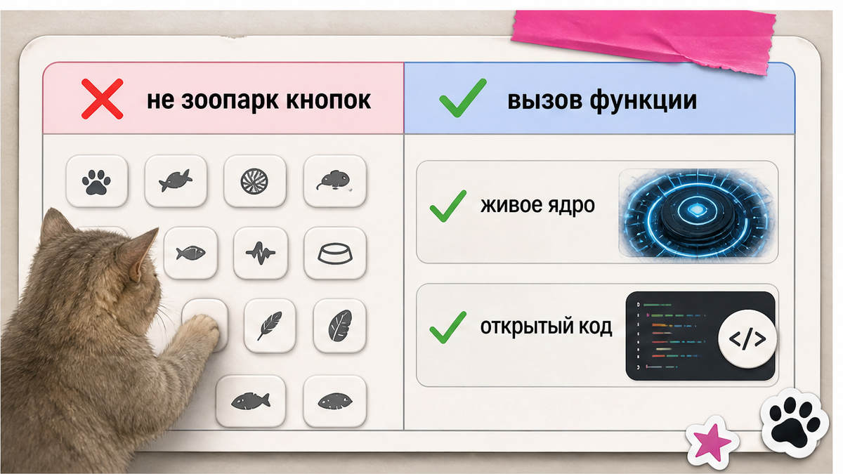 Сравнение: зоопарк кнопок против вызова функции в ядре