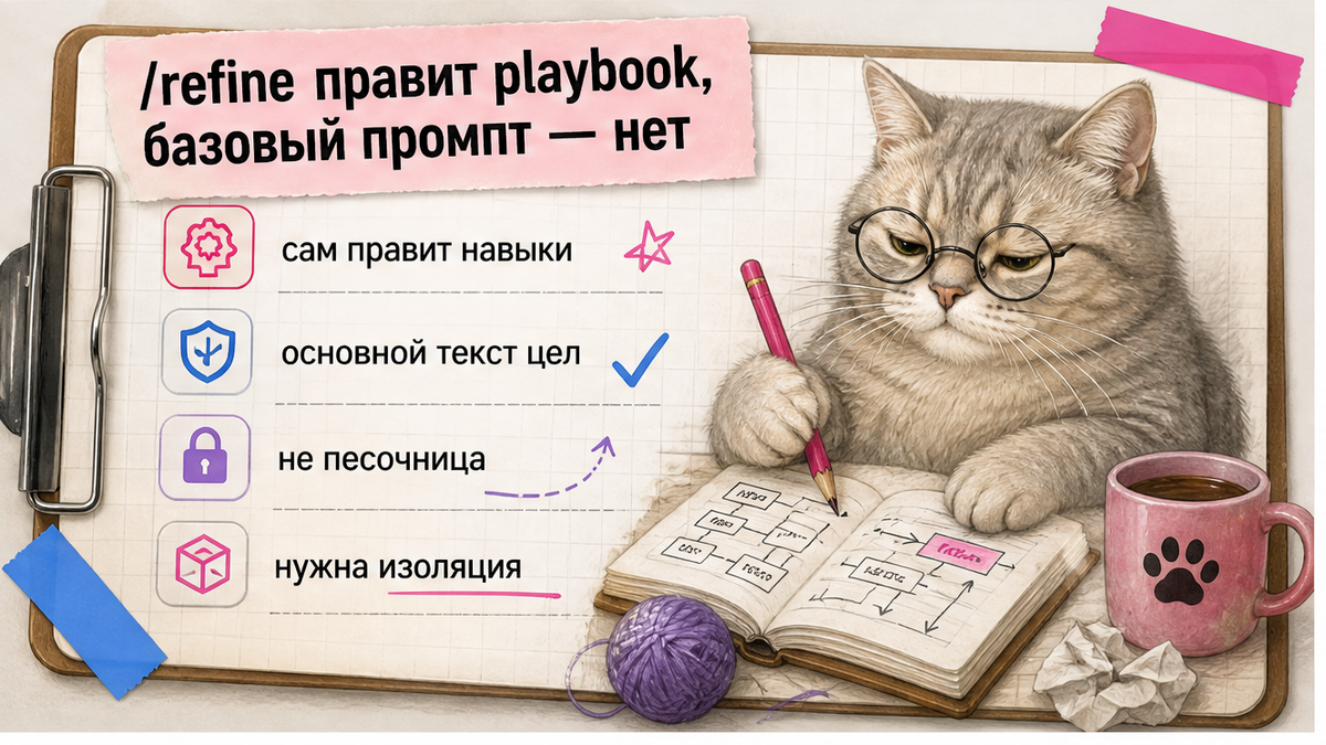 Чеклист: /refine правит playbook, базовый промпт цел
