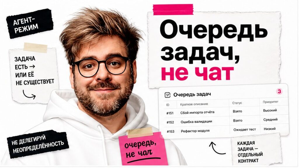 Иллюстрация: длинный прогон агента держится на очереди задач, не на чате