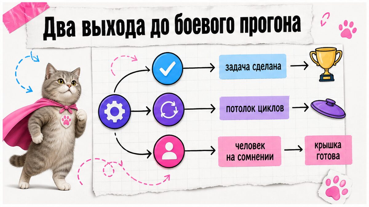 Схема трёх стоп-выходов агента Make до боевого прогона