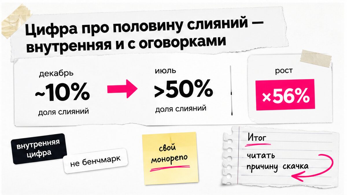 Карточка: доля слияний облачных агентов Cursor с декабря до июля — внутренняя цифра