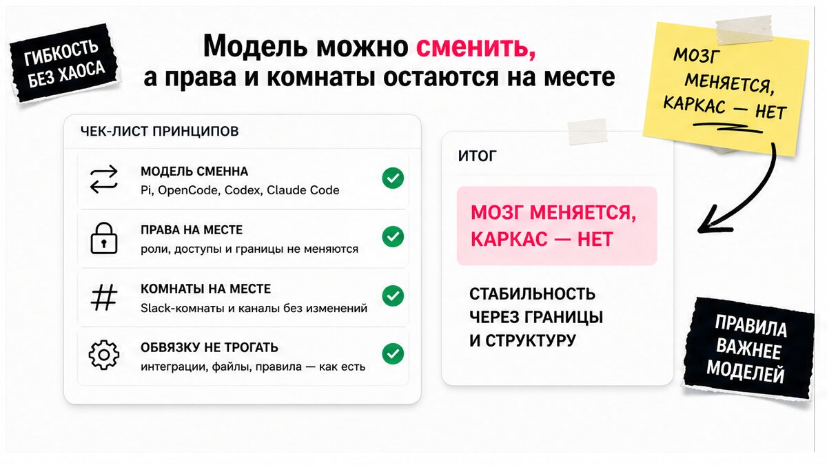 Чеклист: модель сменна, права и комнаты остаются