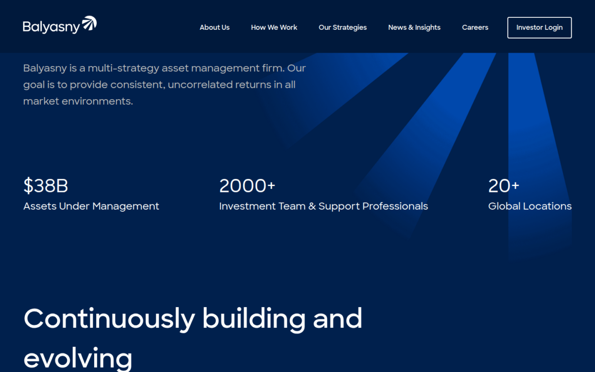 Официальный сайт Balyasny Asset Management: около 38 миллиардов долларов под управлением и больше двух тысяч специалистов.
