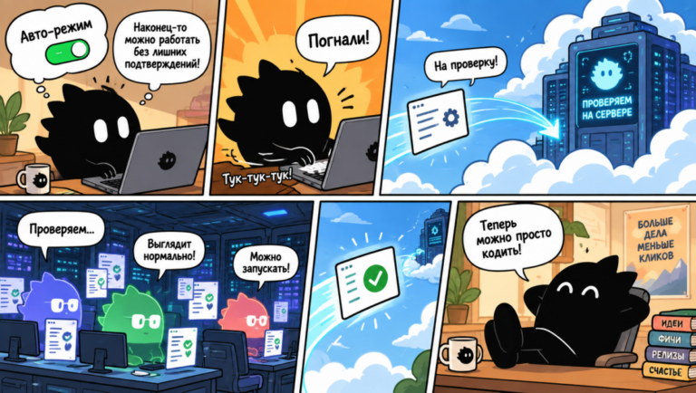 Разработчик работает за терминалом Claude Code с серверной проверкой команд