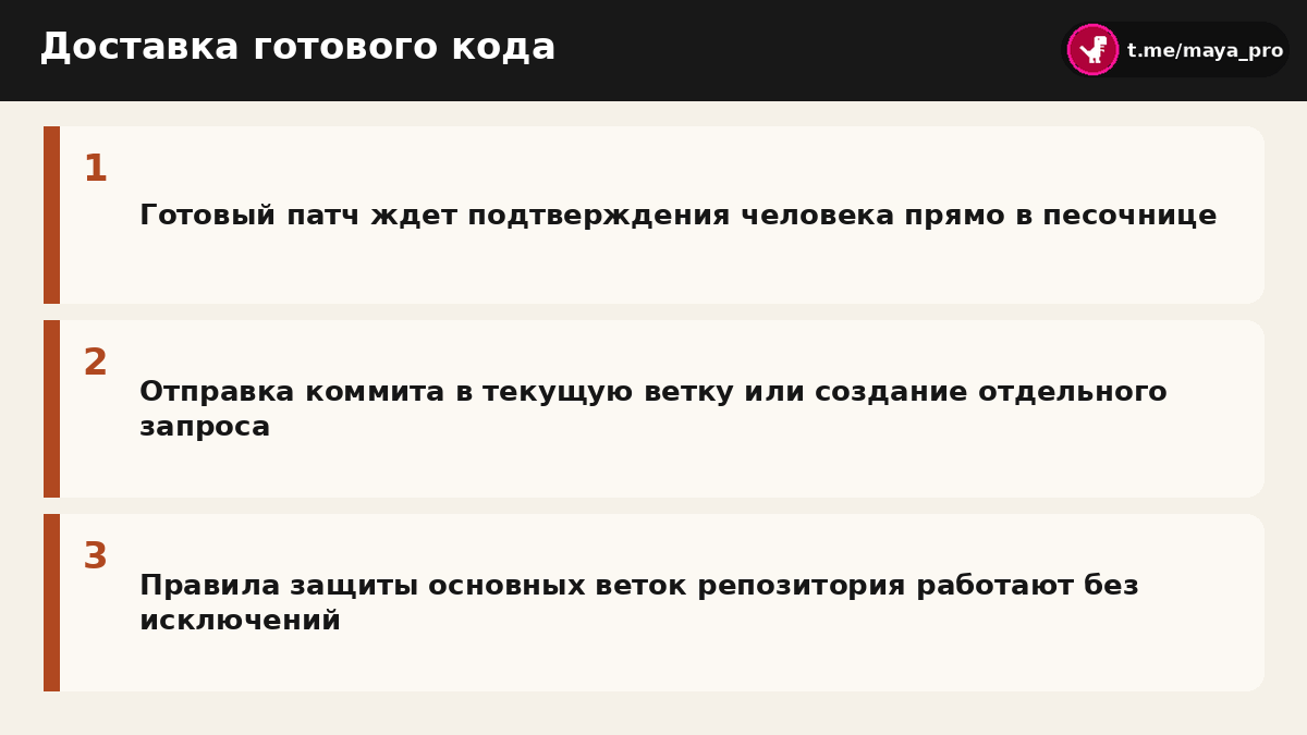 Схема процесса доставки изменений из безопасной песочницы в рабочий репозиторий проекта
