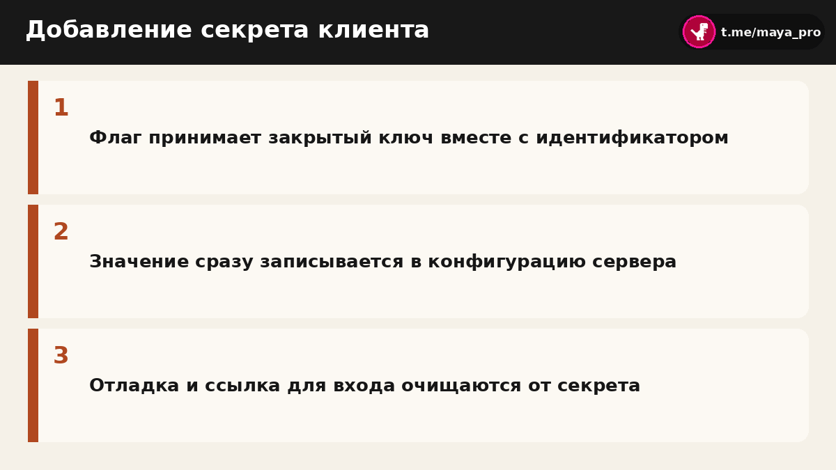 Схема передачи секрета клиента в конфигурацию сервера Codex