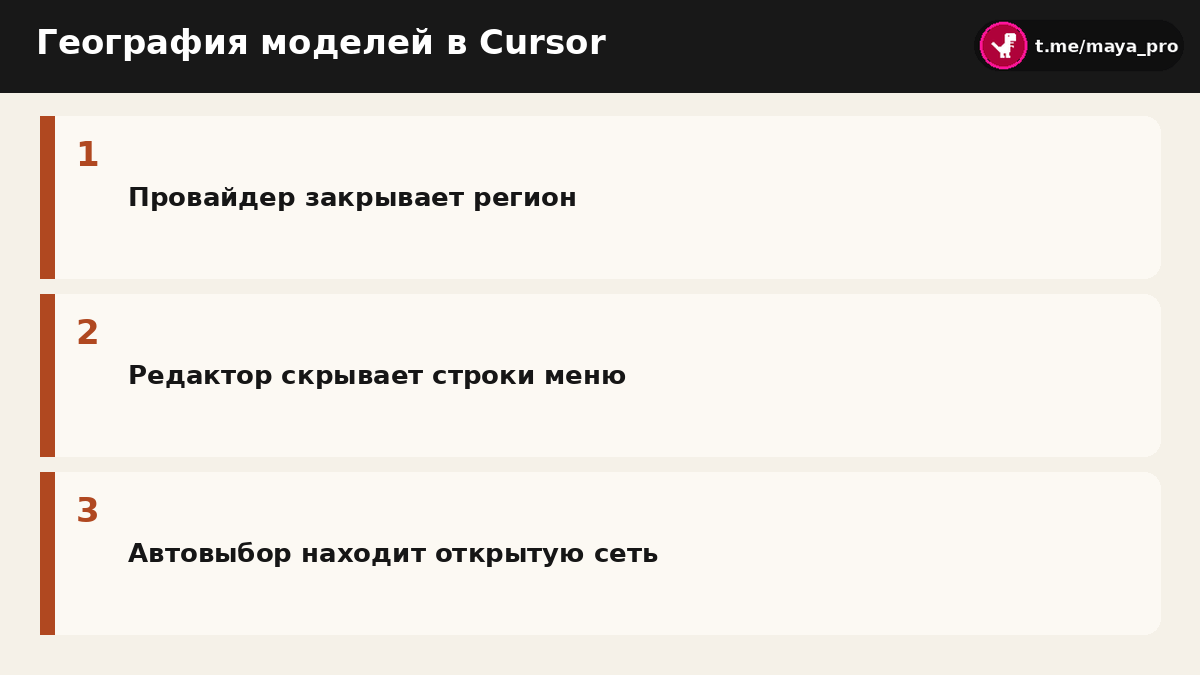 Схема скрытия недоступных моделей нейросетей в интерфейсе редактора Cursor