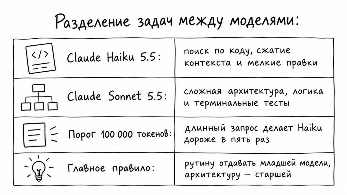 Схема разделения задач между моделями Claude Haiku 5.5 и Sonnet 5.5