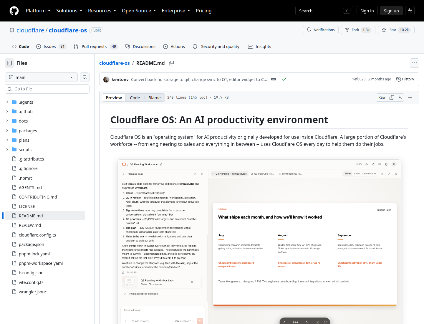 Репозиторий Cloudflare OS: README и рабочее пространство агента