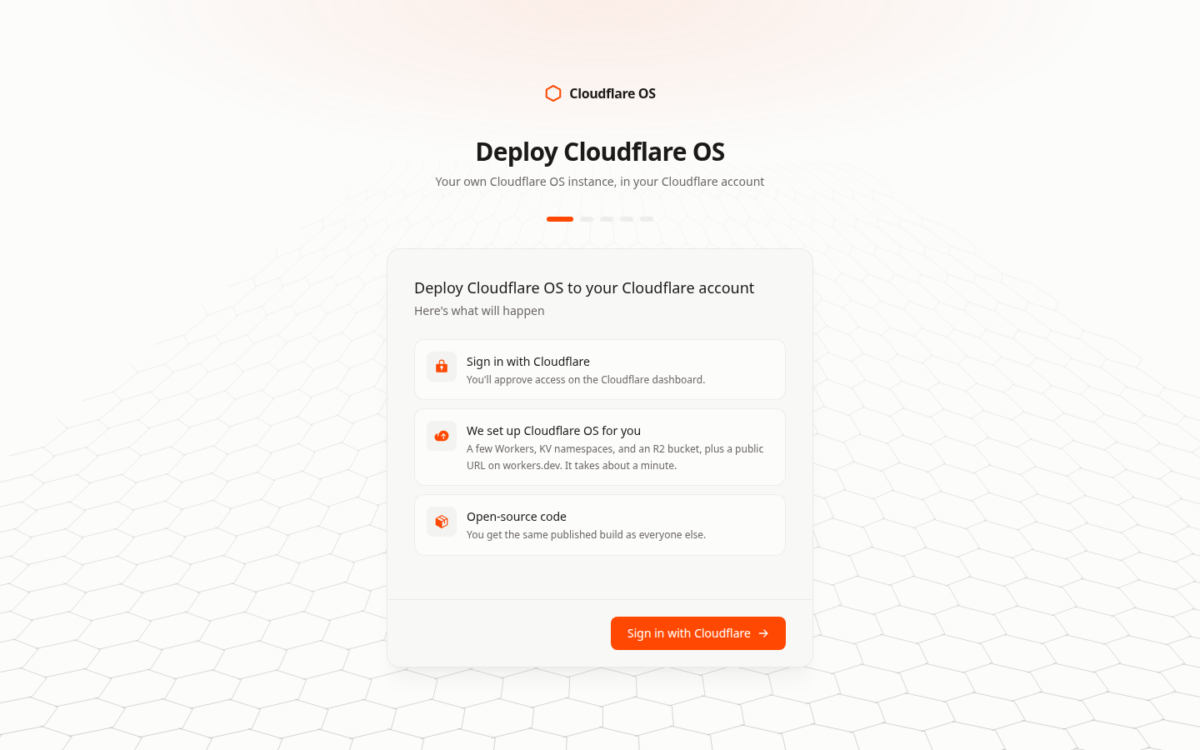Публичный экран деплоя Cloudflare OS: вход в аккаунт и настройка Workers, KV и R2