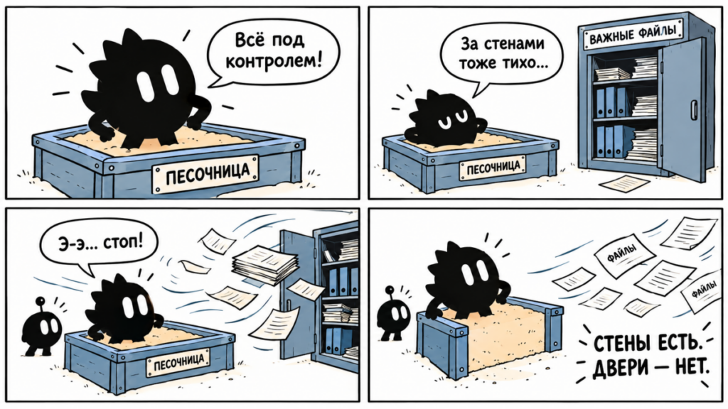 Робот в защитном стеклянном кубе рядом с файлами на рабочем столе