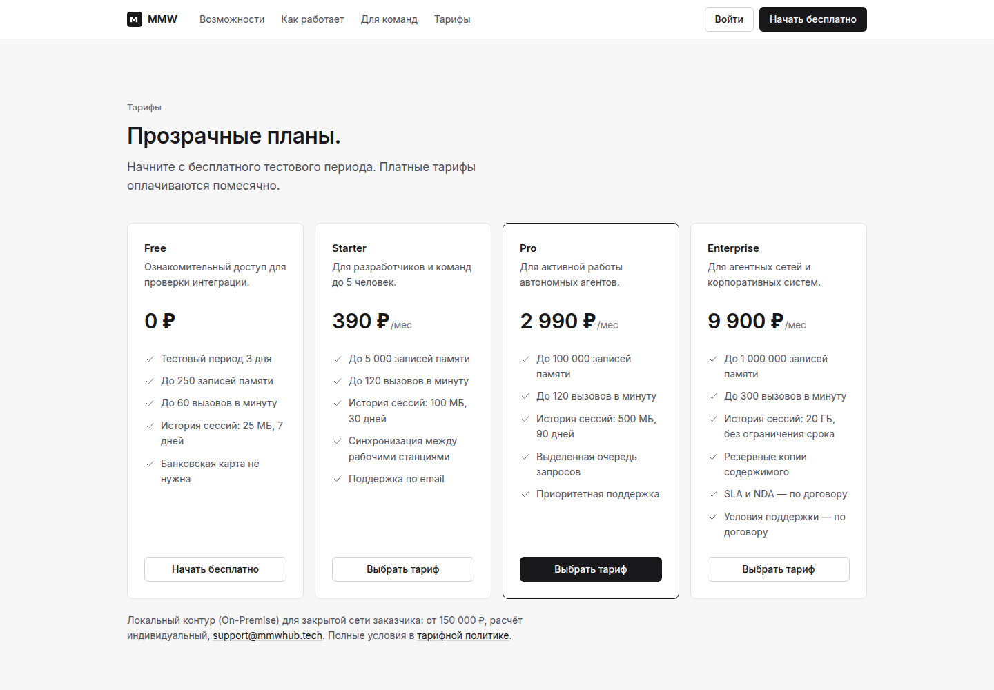 Тарифная сетка и условия подключения на официальном сайте MMW